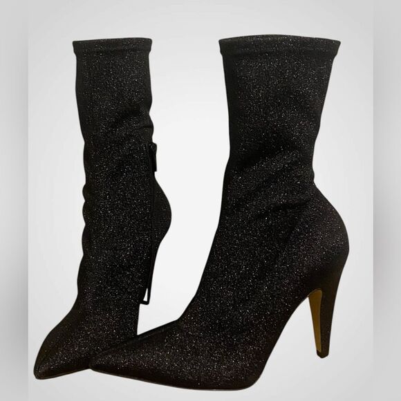 Giampaolo Viozzi ankle boot Luxe metallic black glitter sock boots NWOB size 7.5 - Picture 10 of 10